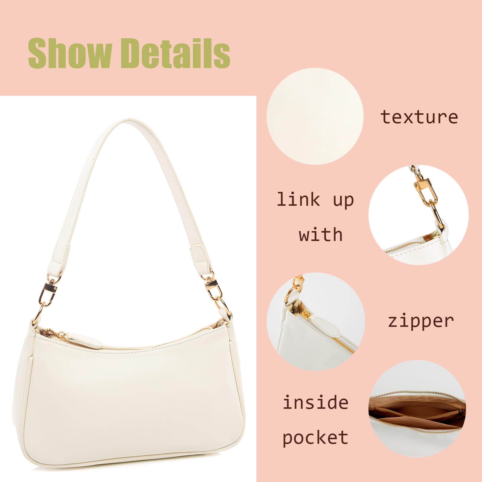 feujury Shoulder Bag for women Crossbody Bags Retro Classic Small Hobo Purse Clutch Tote Handbags with Zipper Closure