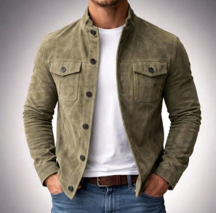 Vintage Single-breasted Jacket Men's Casual Motorcycle Faux Suede Tops