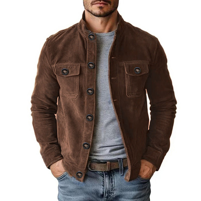 Vintage Single-breasted Jacket Men's Casual Motorcycle Faux Suede Tops